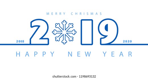New Year 2019. Calendar. White inscription, merry Chrismas. Festive modern minimalist. Creative rooms. White background. Smartphone laptop. Banner, poster, numbers, snowflake, illustration flat design