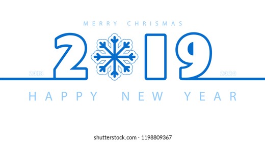 New Year 2019. Calendar. White inscription, merry Chrismas. Festive modern minimalist. Creative rooms. White background. Smartphone laptop. Banner, poster, numbers, snowflake, illustration flat design