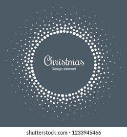 New Year 2019 Card Background. Snow flake circle frame. Halftone round snowflake dotted frame. Christmas white circular frame using halftone circle snow dots texture. Vector illustration.