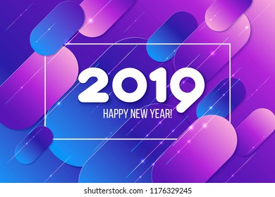 New Year 2019 card. Gradient purple shapes composition. Abdstract background. Vector illustration