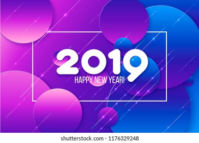 New Year 2019 card. Gradient purple shapes composition. Abdstract background. Vector illustration