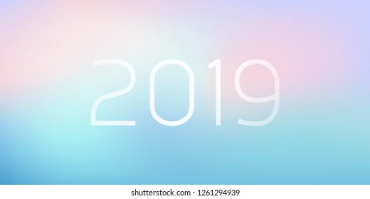 New year 2019 celebration. numeral 2019 on blurred colorful pastel gradient background. Vector illustration