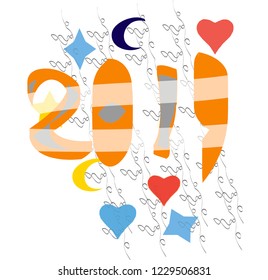 New Year, 2019. Celebration, star, moon vector illustration.