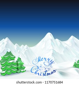 new year 2019 christmas background mountain landscape and christmas tree realistic vector illustration