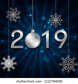 New Year. 2019. Christmas. Christmas decorations. Background. Bright colorful design. Shine Bokeh. For your design.