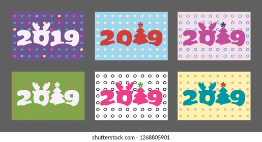 New Year 2019 Christmas deer christmas tree sticker postcard star snow holidays