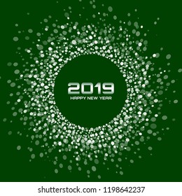 New Year 2019 circle frame confetti. Dark green Background. Christmas design element. Vector  illustration