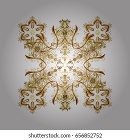 New Year 2019 collection. White golden snowflakes in abstract style. Freehand ethnic Xmas sketch. Ornamental artistic vector illustration in white colors for Merry christmas cards.