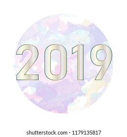 New year 2019 concept on watercolor in circle background. Vector EPS10 illustration.