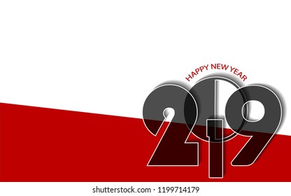 New Year 2019 concept in red and white style. Use for posters, covers, placards, flyers and banner designs. Vector illustration