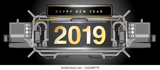 New year 2019 design template with machine background