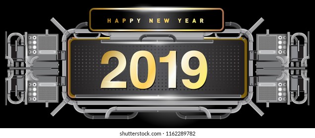 New year 2019 design template with machine background