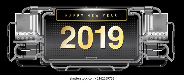 New year 2019 design template with machine background