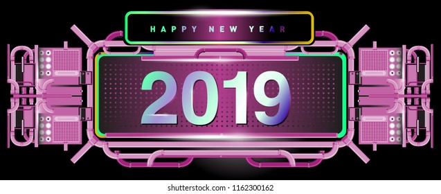 New year 2019 design template with machine background