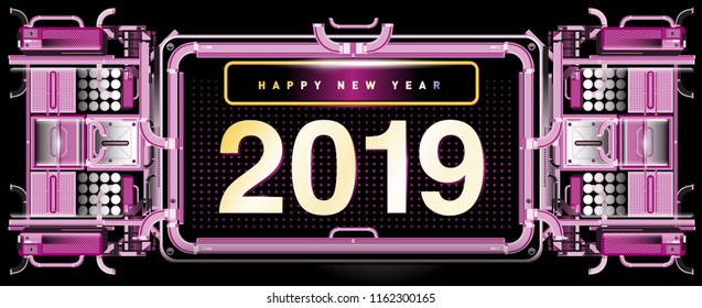 New year 2019 design template with machine background