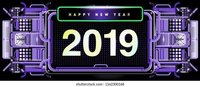 New year 2019 design template with machine background