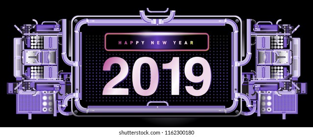 New year 2019 design template with machine background