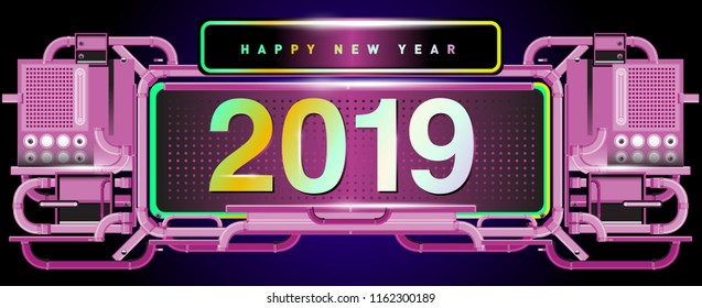 New year 2019 design template with machine background