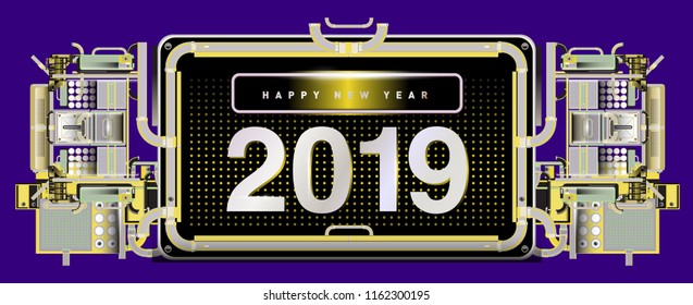 New year 2019 design template with machine background