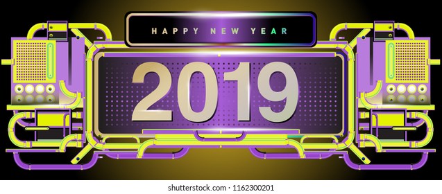 New year 2019 design template with machine background