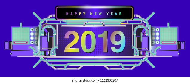 New year 2019 design template with machine background