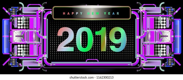 New year 2019 design template with machine background