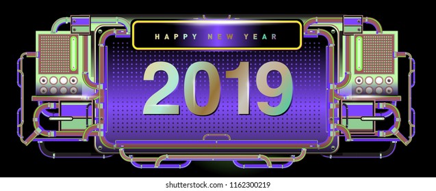 New year 2019 design template with machine background