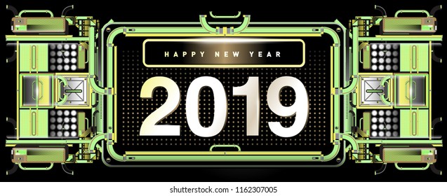 New year 2019 design template with machine background