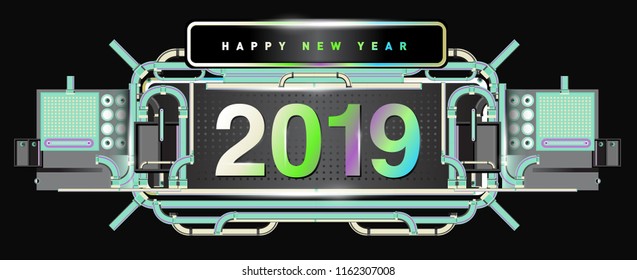 New year 2019 design template with machine background