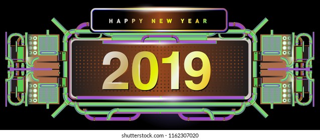 New year 2019 design template with machine background