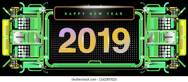 New year 2019 design template with machine background