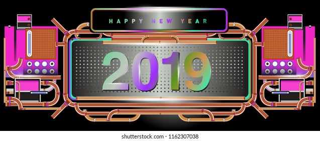 New year 2019 design template with machine background
