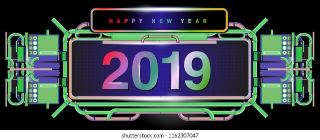 New year 2019 design template with machine background