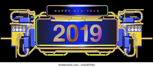 New year 2019 design template with machine background