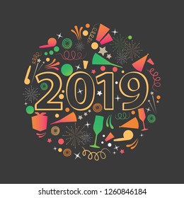 New Year 2019 Design with Various Silhouette Element