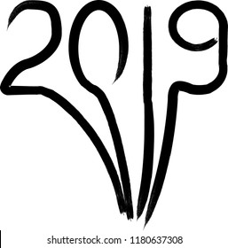 New year 2019. distress design . vector Hand drawn made numbers with grunge brush strokes . Chinese calligraphy