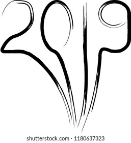 New year 2019. distress design . vector Hand drawn made numbers with grunge brush strokes . Chinese calligraphy