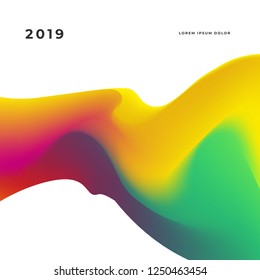 New year 2019 event. Simple color fluid with white background and colorful shape.