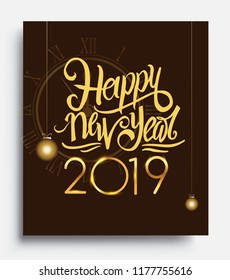 New Year 2019 golden colored text Design. isolated on glowing background, text design gold colored, vector elements for calendar and greeting card.