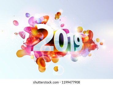 New year 2019. Greeting card design.