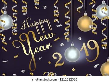 New year 2019 greeting corporate cards in vector. Banner celebration.