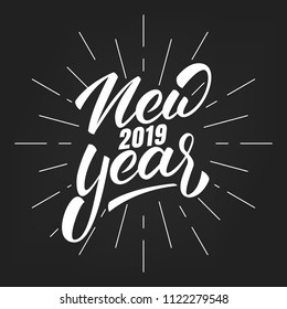 New Year 2019. Happy New Year 2019 hand lettering label. Hand drawn logo for New Year card, poster, design etc