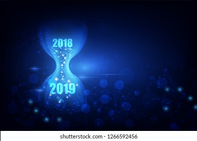 New Year 2019  with hourglass concept. vector illustration