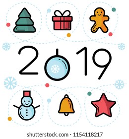New year 2019 icon snow 