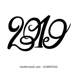 New Year 2019 lettering. Vector lettering for banners party invitation or card. Calligraphic hand drawn font. Font composition