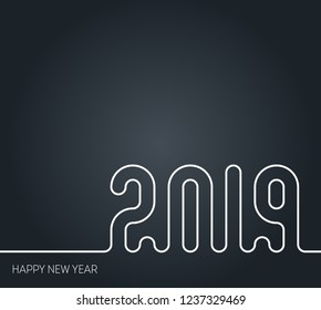 New Year 2019. Line art design template. Black and white vector. Invitation concept.