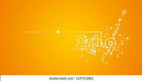 New Year 2019 line Design Feuerwerk Champagner weiß orange gelbe Vektorgrafik