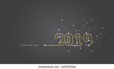New year 2019 line design fireworks. Snowflakes. Vector.