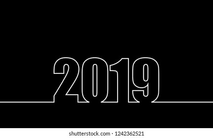 New Year 2019 line design black white style for new year card, calendar style for New Year card, calendar.