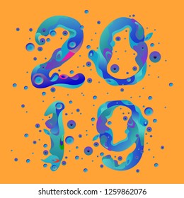 New Year 2019 liquid and fluid colorful sparks typography. New Year Design Template.